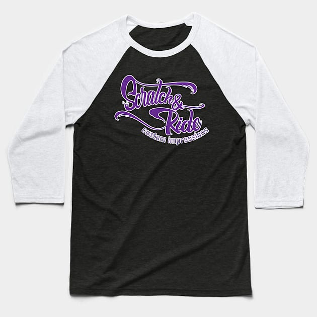 Scratch & Ride Brand (Purple Logo) Baseball T-Shirt by Scratch&Ride